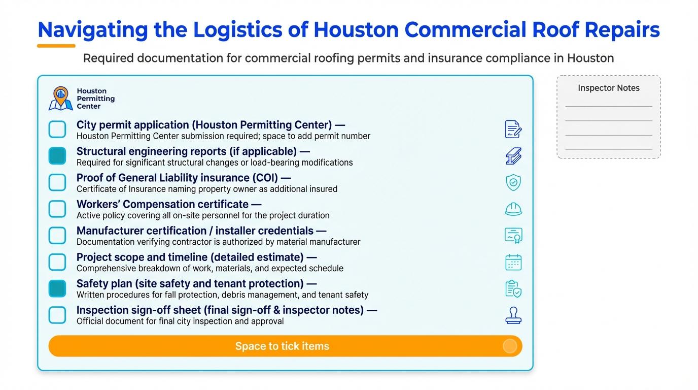 Houston commercial roofing permit and insurance checklist