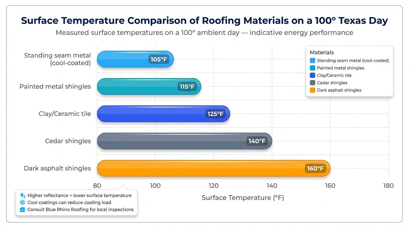Roof surface temperature comparison chart for Texas