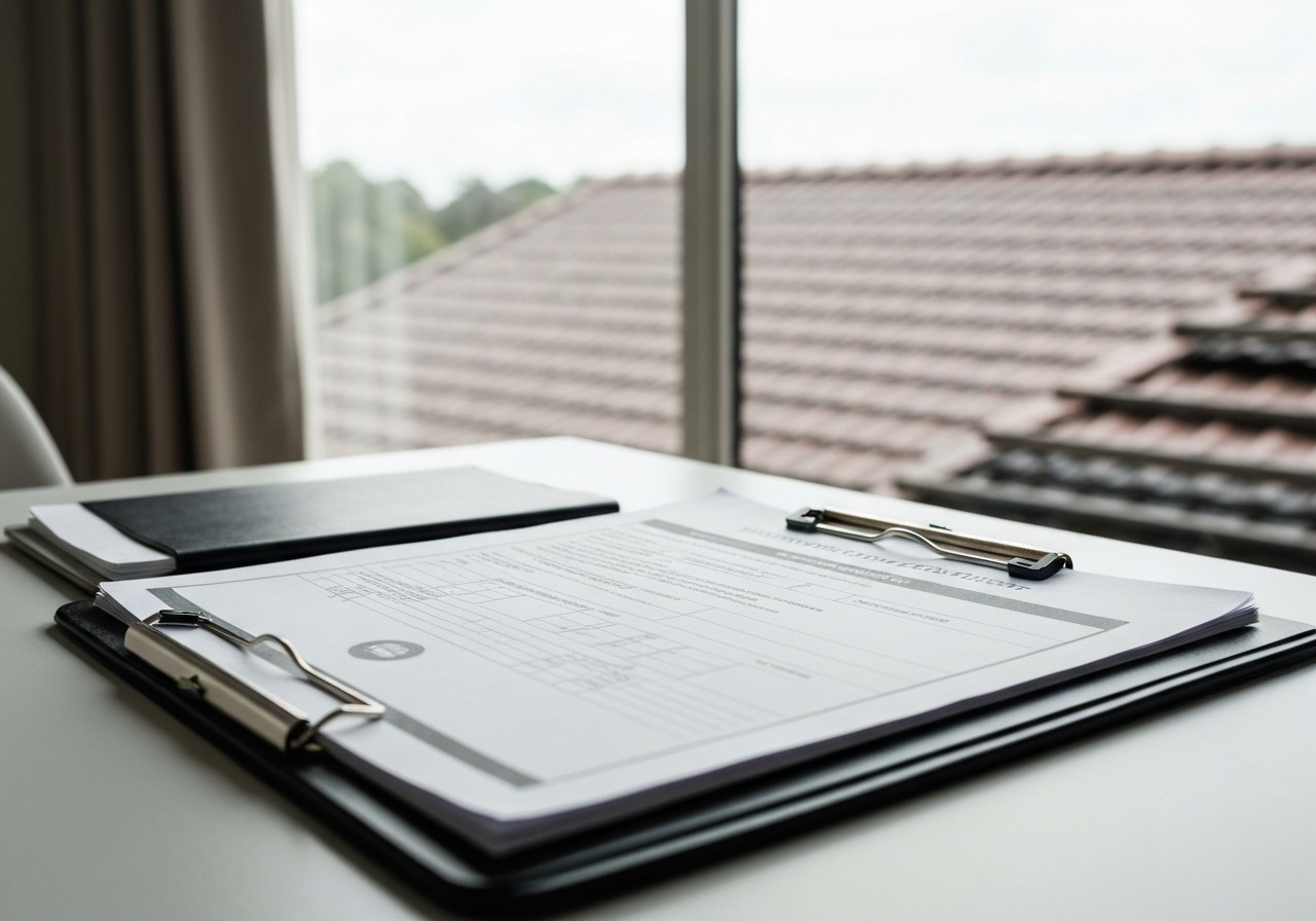 Homeowner reviewing a roofing warranty document
