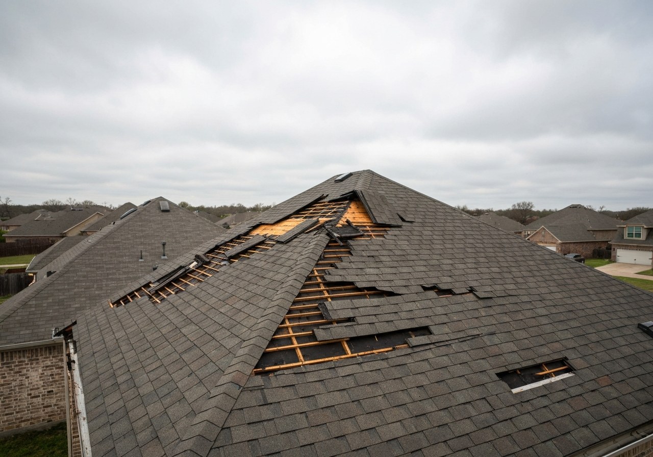 Storm and hail roof repair in progress