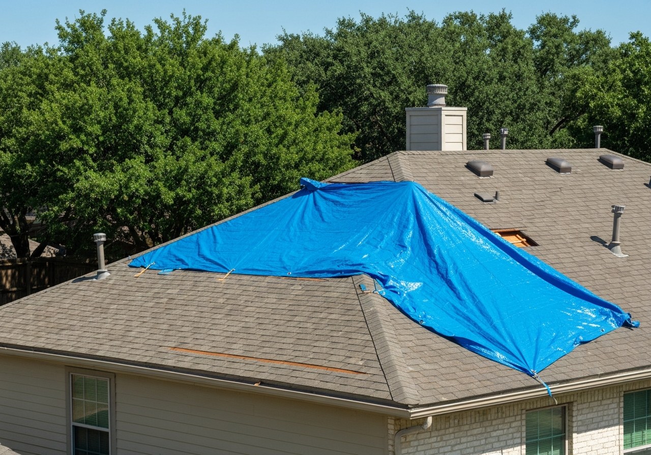 Blue Rhino Roofing inspecting and documenting storm damage for a Katy-area insurance claim