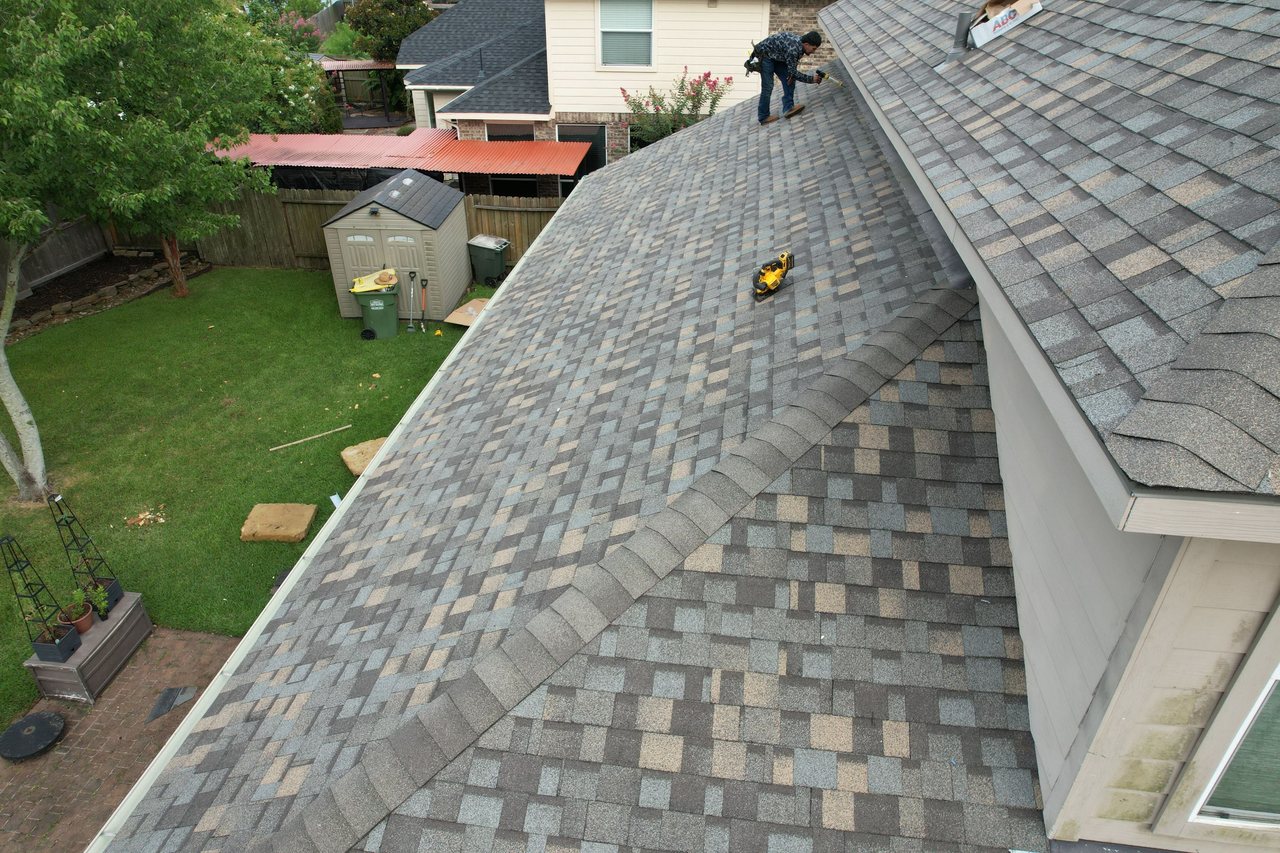 Completed asphalt shingle roof replacement